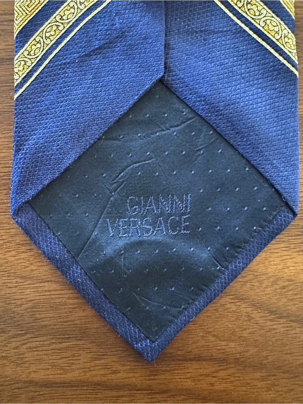 Gianni Versace Yellow and Black Geometric Houndstooth Silk Tie